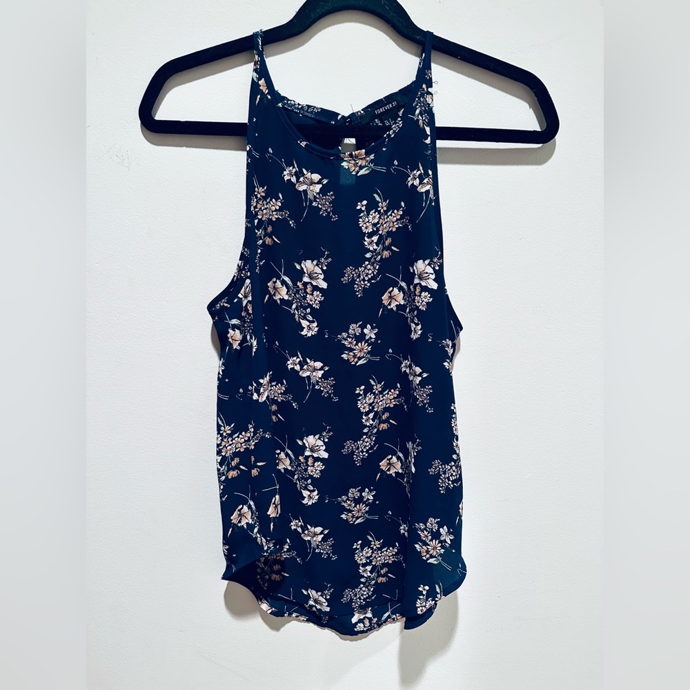 Forever 21 Blue Floral Tank Top - Picture 1 of 4